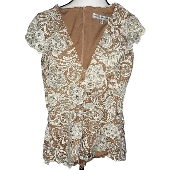 Dress the Population Tops - Dress‎ the Population Floral Lace Blouse in Cream XS Boho Fall Feminine MadeUSA